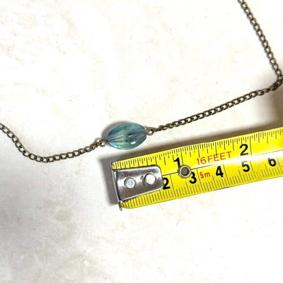 2/$20, Natural Teal Fluorite Short Necklace, Genuine Gemstone & Bronze Chain - Picture 8 of 11
